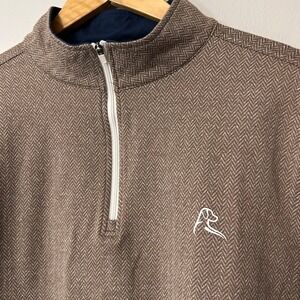 Rhoback Mens Large Brown Herringbone 1/4 Zip Lightweight Pullover Sweater Golf